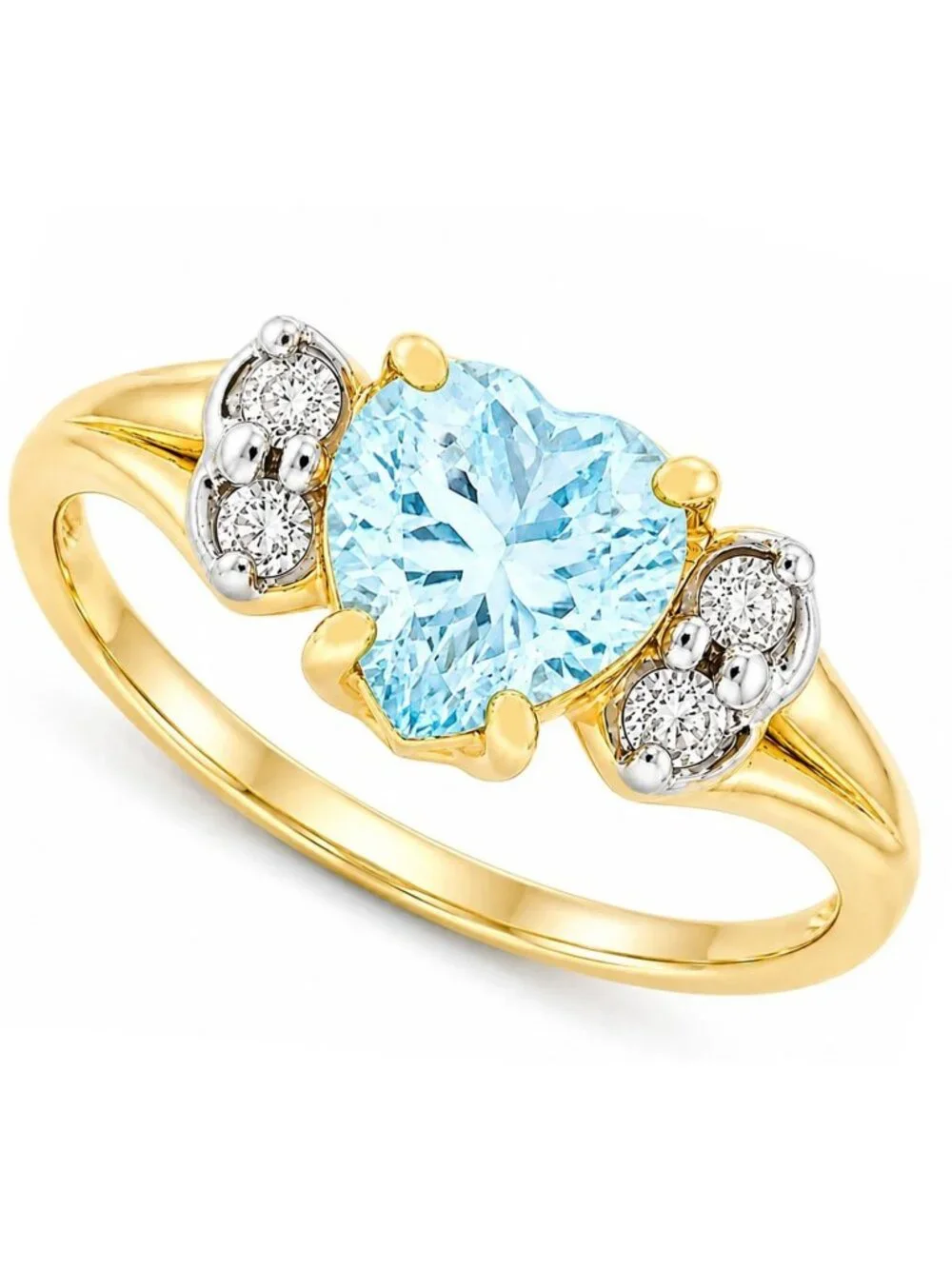 Genuine 0.78 Cts Aquamarine & Diamond Ring 14k Yellow Gold